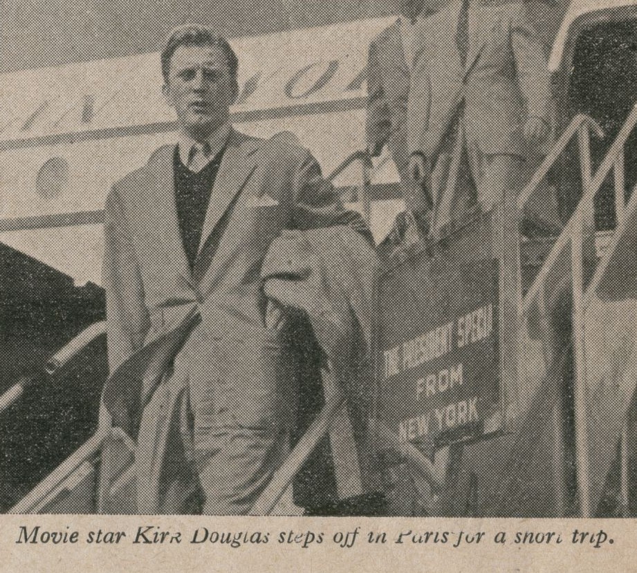 1952 Kirk Douglass Arrives in Paris on Pan Am.